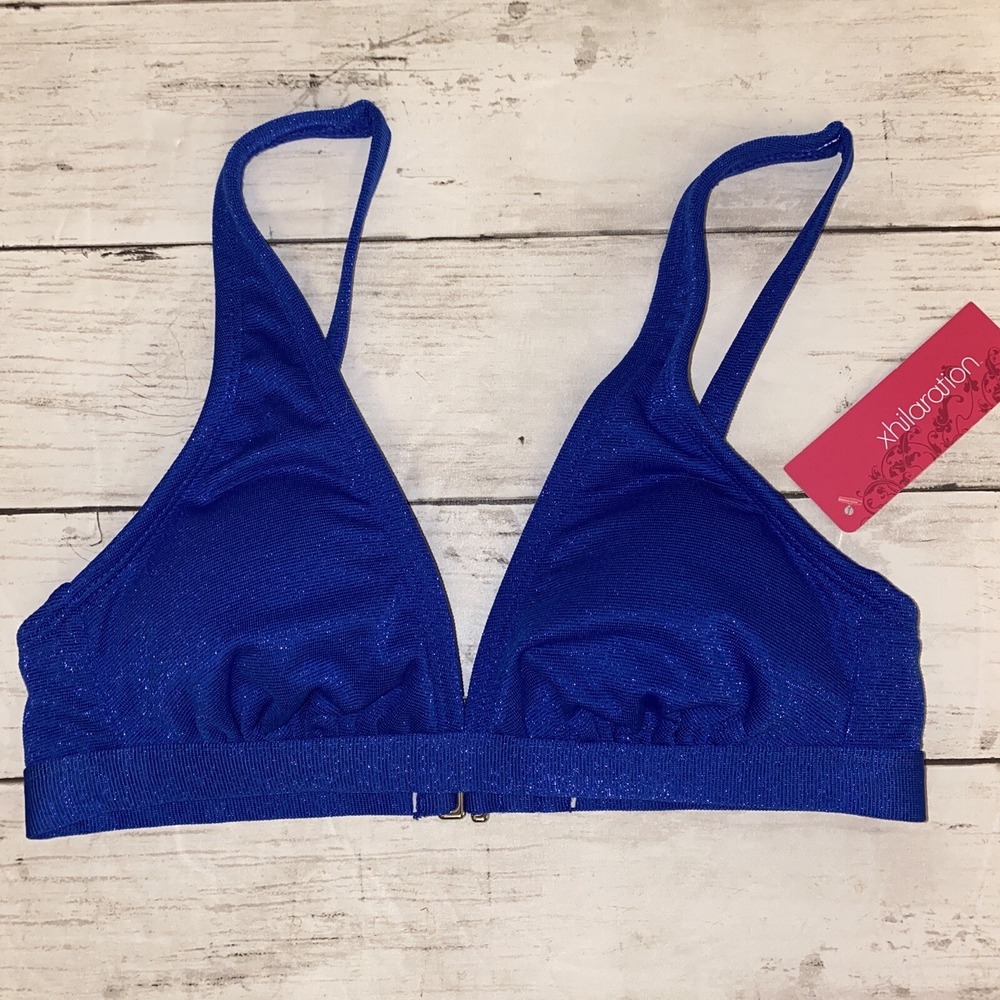 Xhilaration Bikini Top Womens XS Blue Sparkle Ribbed Swim Glitter NEW Target XS